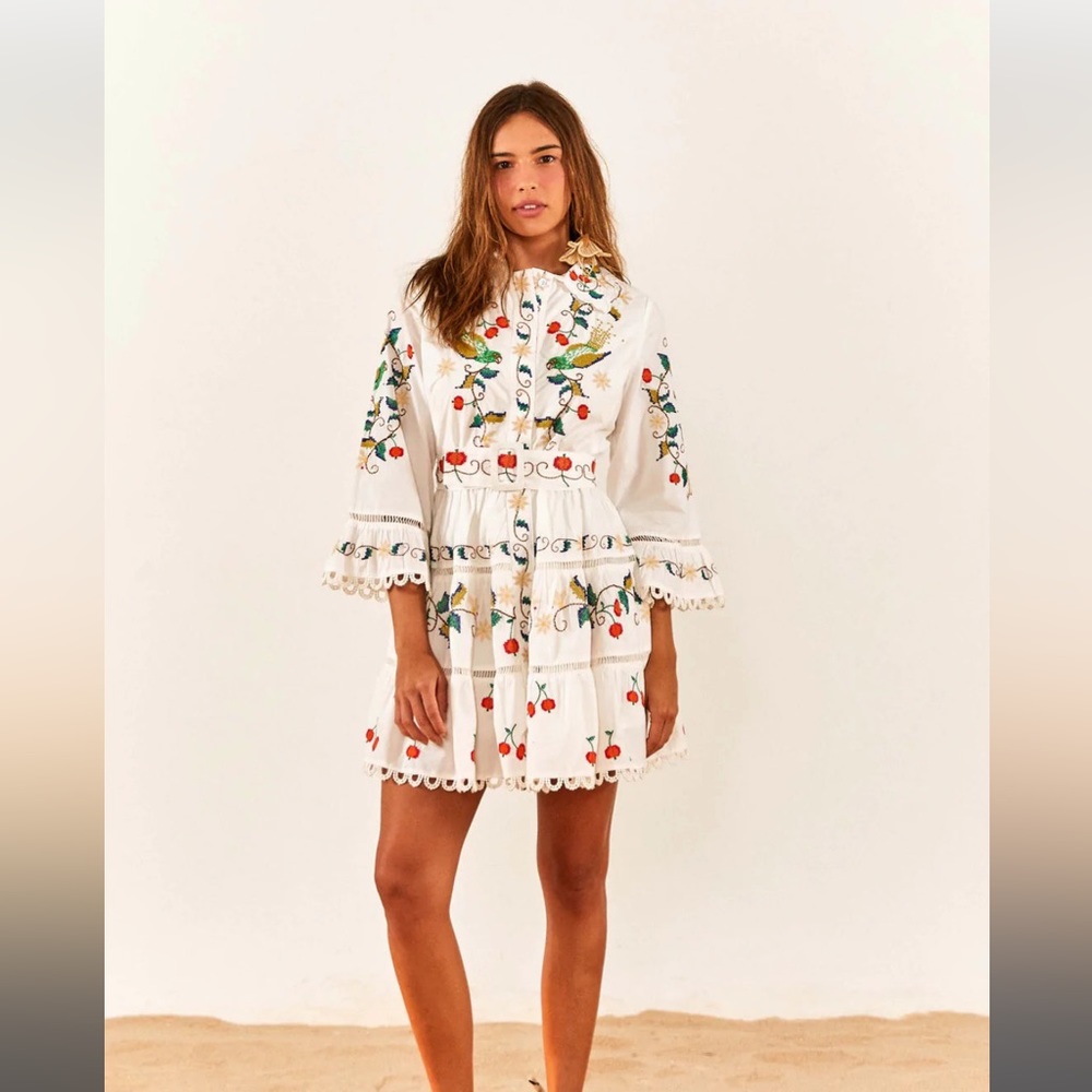 Farm Rio Pitanga Embroidered Mini Dress